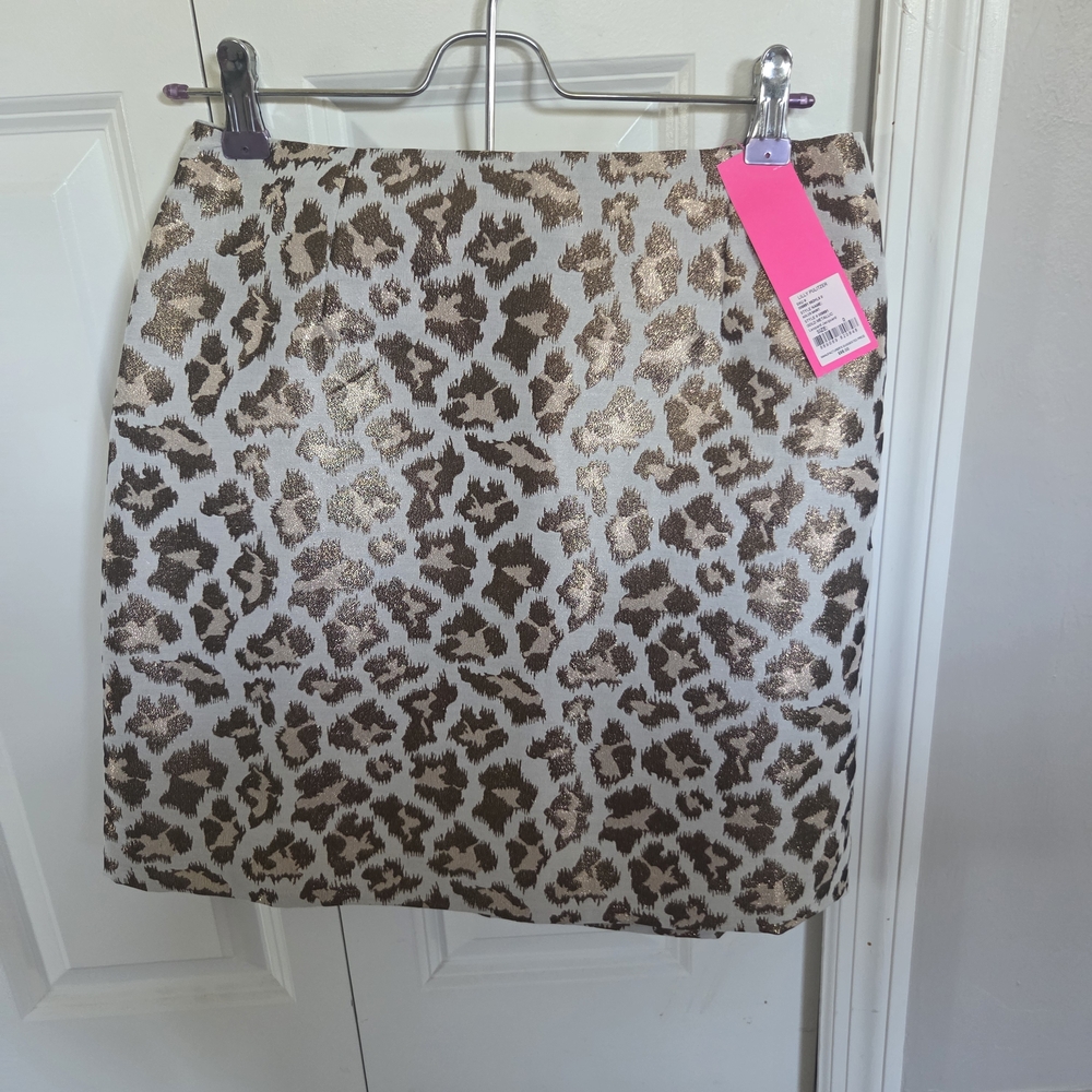 Lilly Pulitzer Gold and Brown Metalic and Cream Animal Print Mini Skirt
